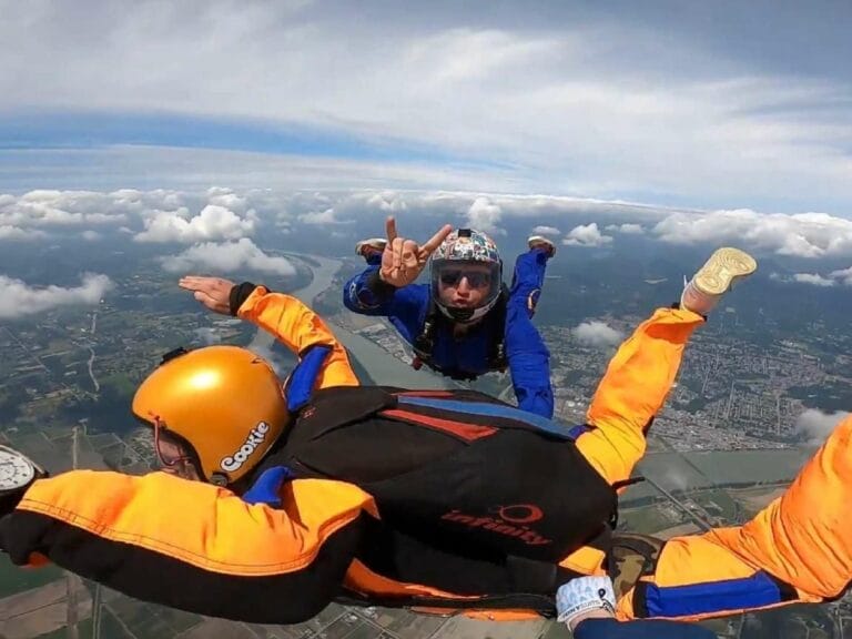 A tandem skydiving