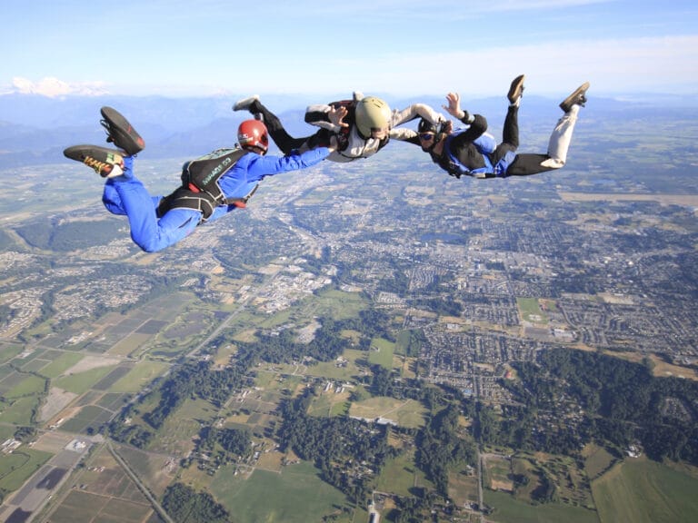 Three skydivers